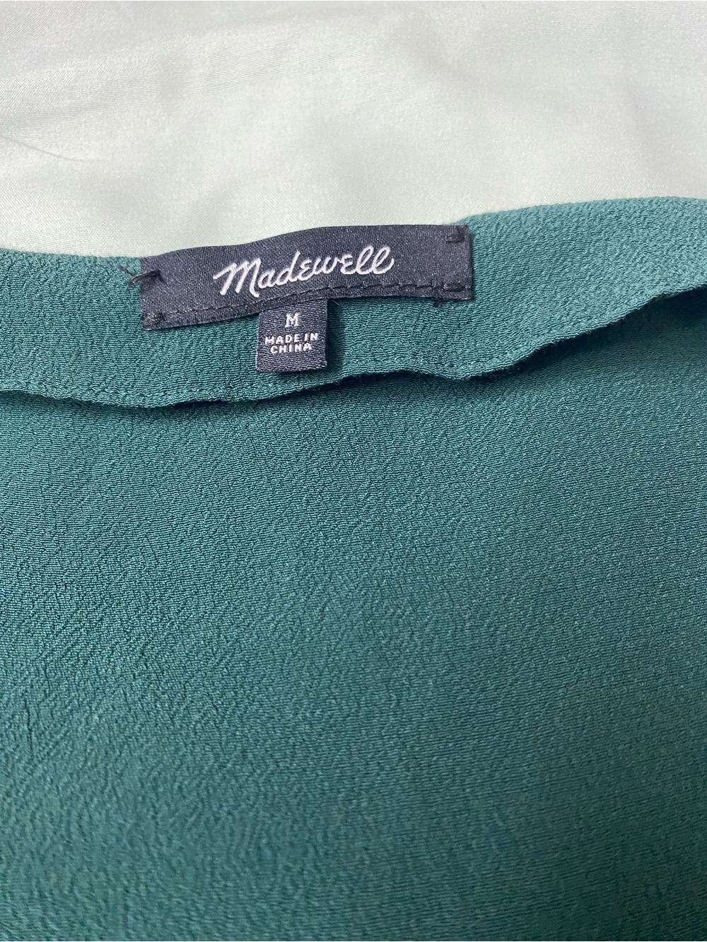 Madewell Teal Green Button-Front Mini Dress - Size M - Long Sleeve V-Neck - Picture 6 of 9